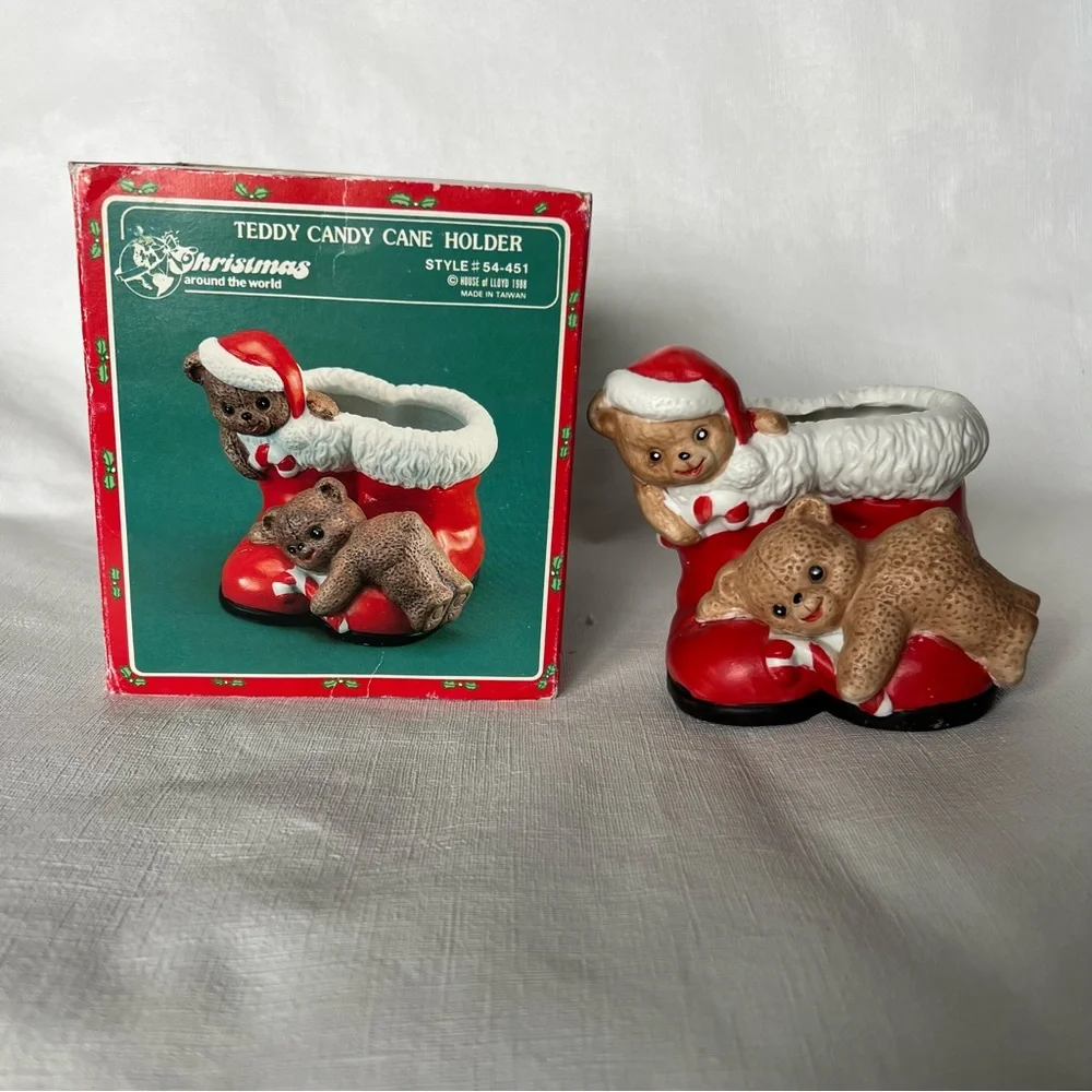 Vintage 1988 House of Lloyd Christmas Teddy Bear Santa Boots Ceramic Fig…
